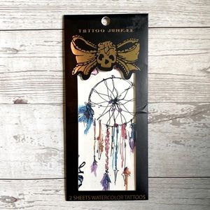 NEW Tattoo Junkee Temporary Watercolor Tattoos 2 Sheets Dreamcatcher Butterfly